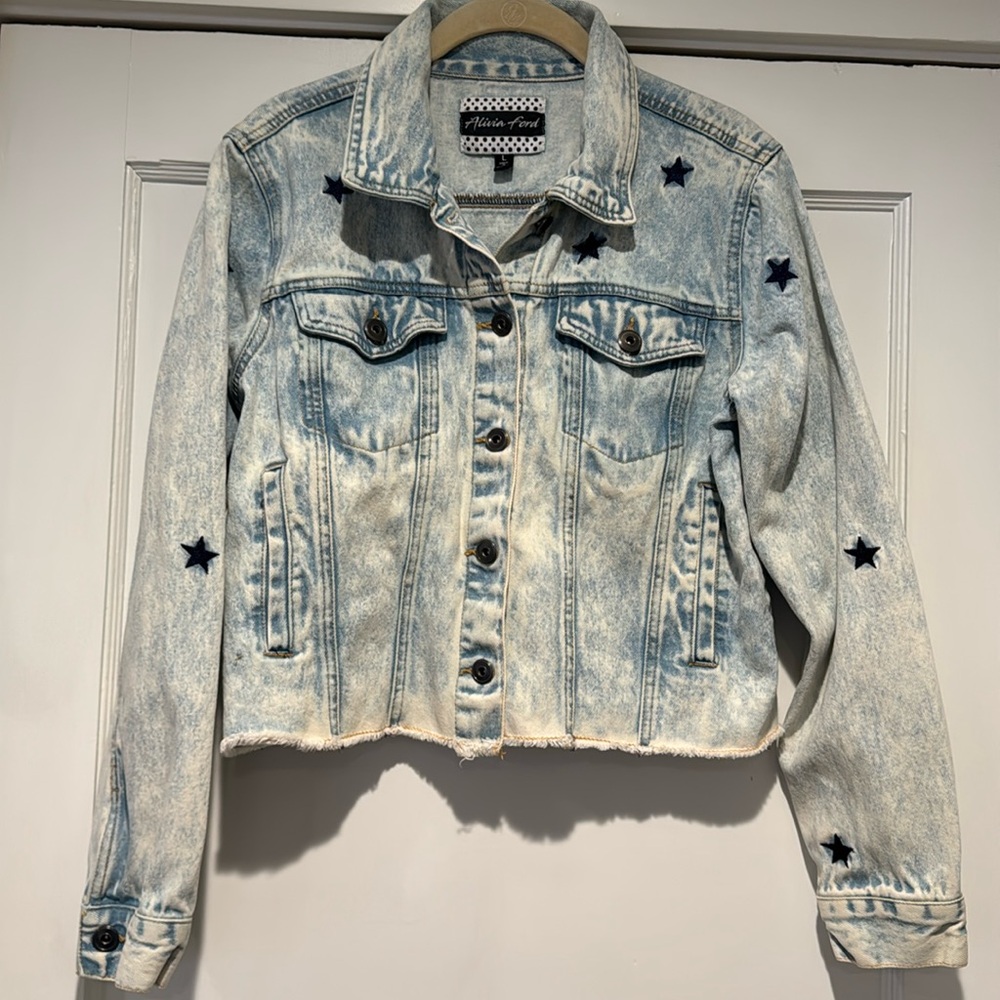 Alivia Ford's Women's (Juniors) Blue Jean Star Embroidery Jacket Size large